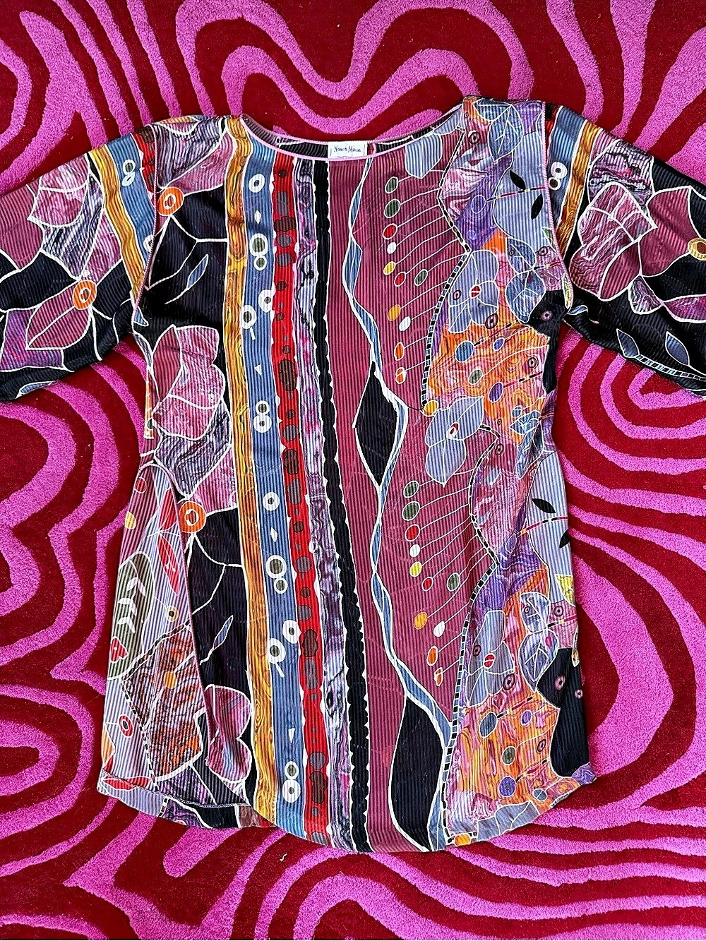Mary McFadden Collection I Vintage Abstract Pleated Caftan Dress L
